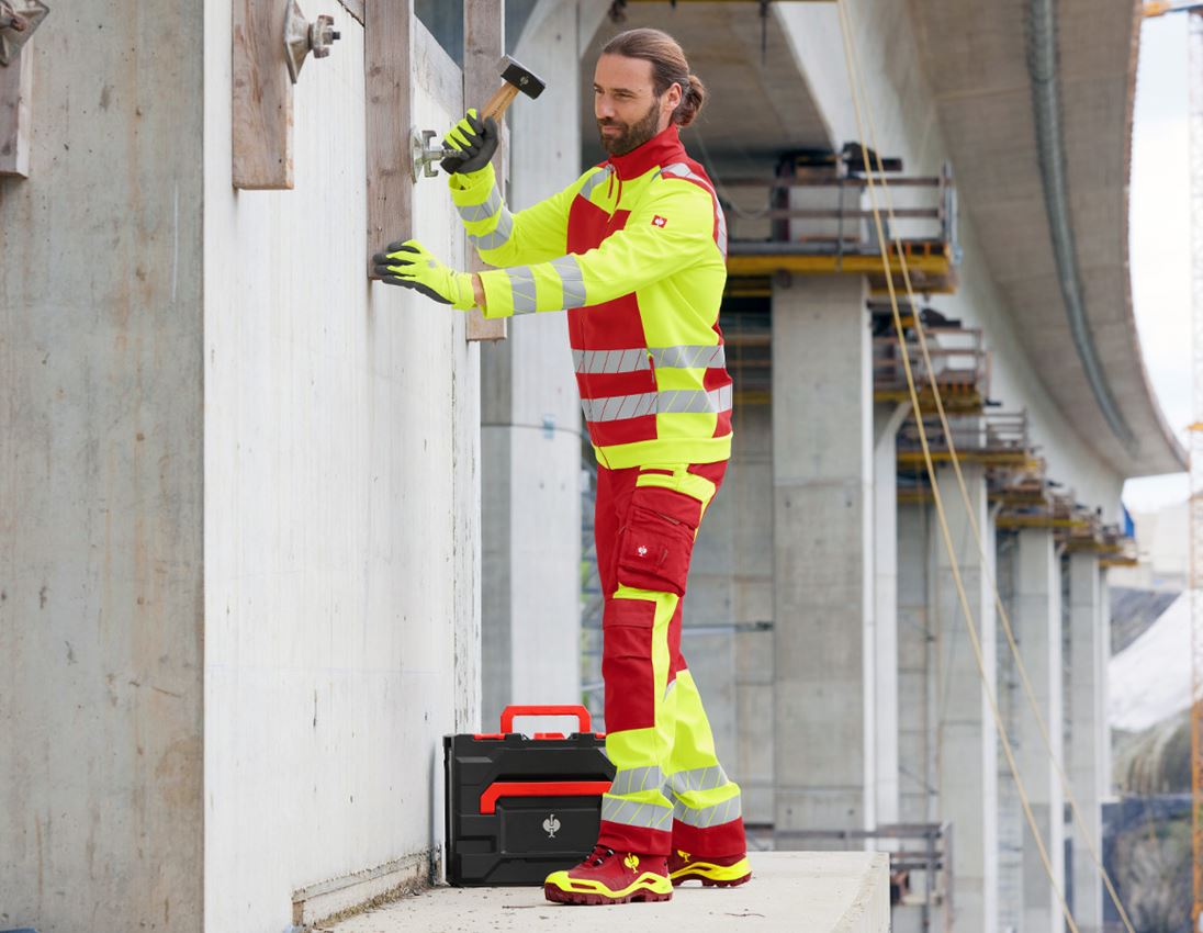 Pantalons de travail: Pantalon à taille élast. signal. e.s.motion 24/7 + rouge/jaune fluo 3