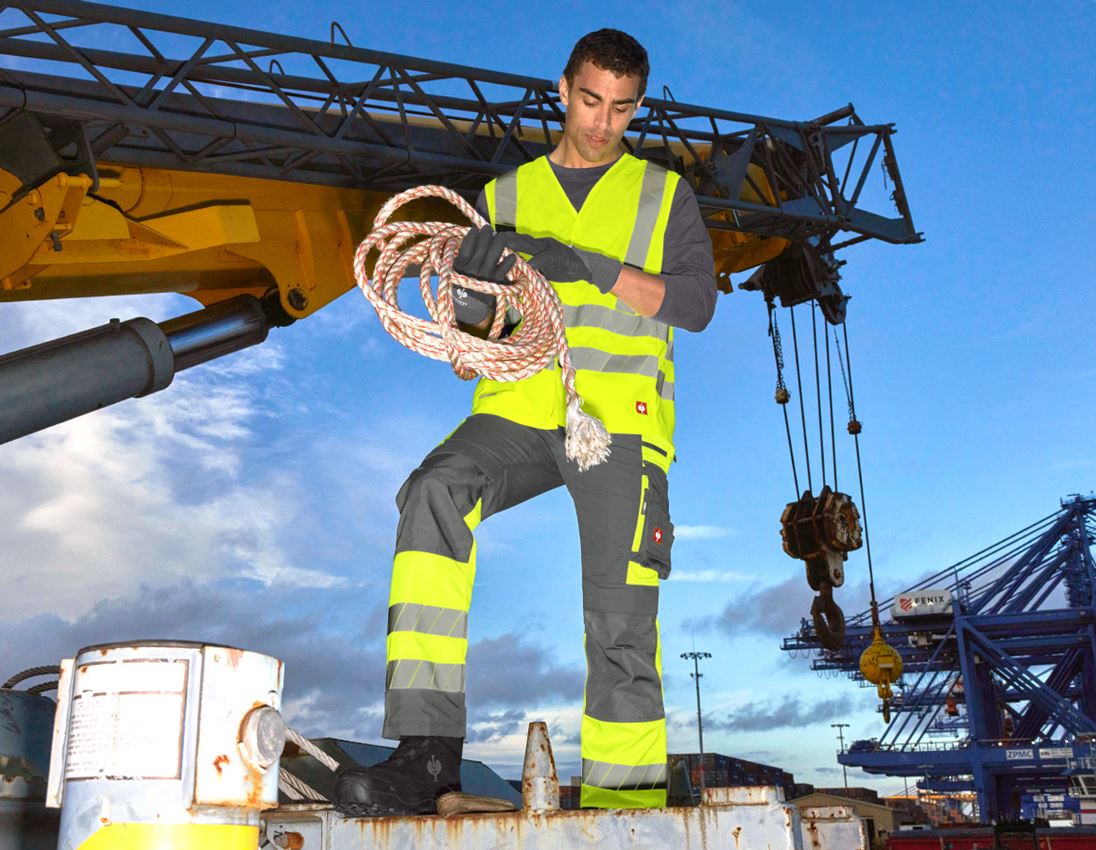 Work Trousers: High-vis trousers e.s.motion 24/7 + anthracite/high-vis yellow 7