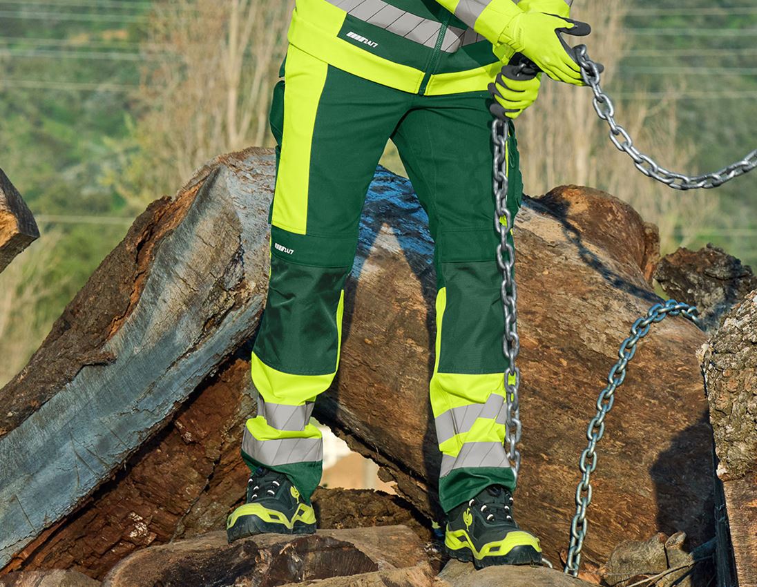 Work Trousers: High-vis trousers e.s.motion 24/7 + green/high-vis yellow 1