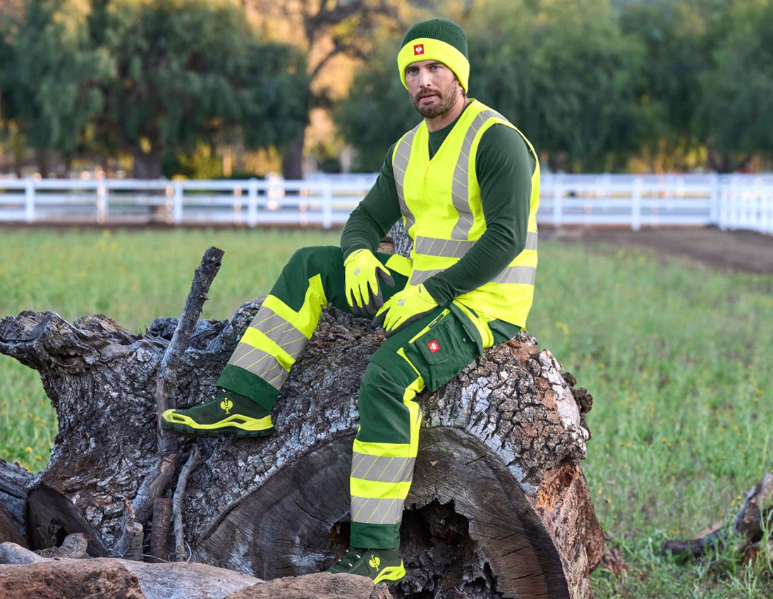 Work Trousers: High-vis trousers e.s.motion 24/7 + green/high-vis yellow 8