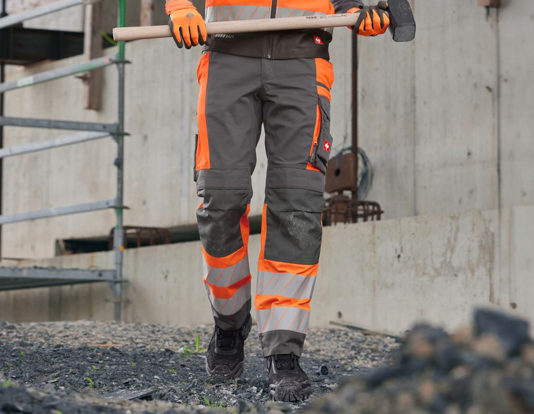 Pantalons de travail: Pantalon à taille élast. signal. e.s.motion 24/7 + anthracite/orange fluo