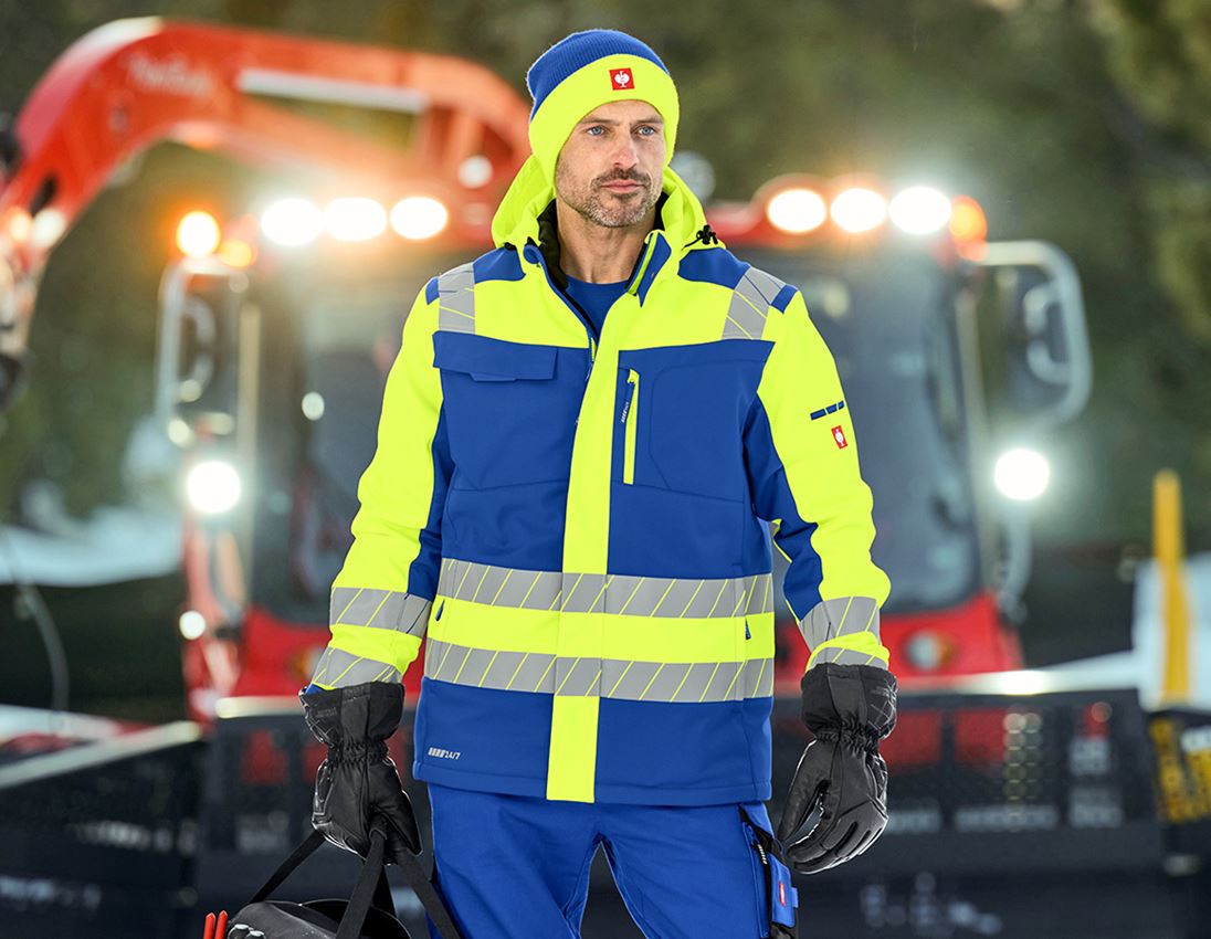 Work Jackets: High-vis winter softshell jacket e.s.motion 24/7 + royal/high-vis yellow