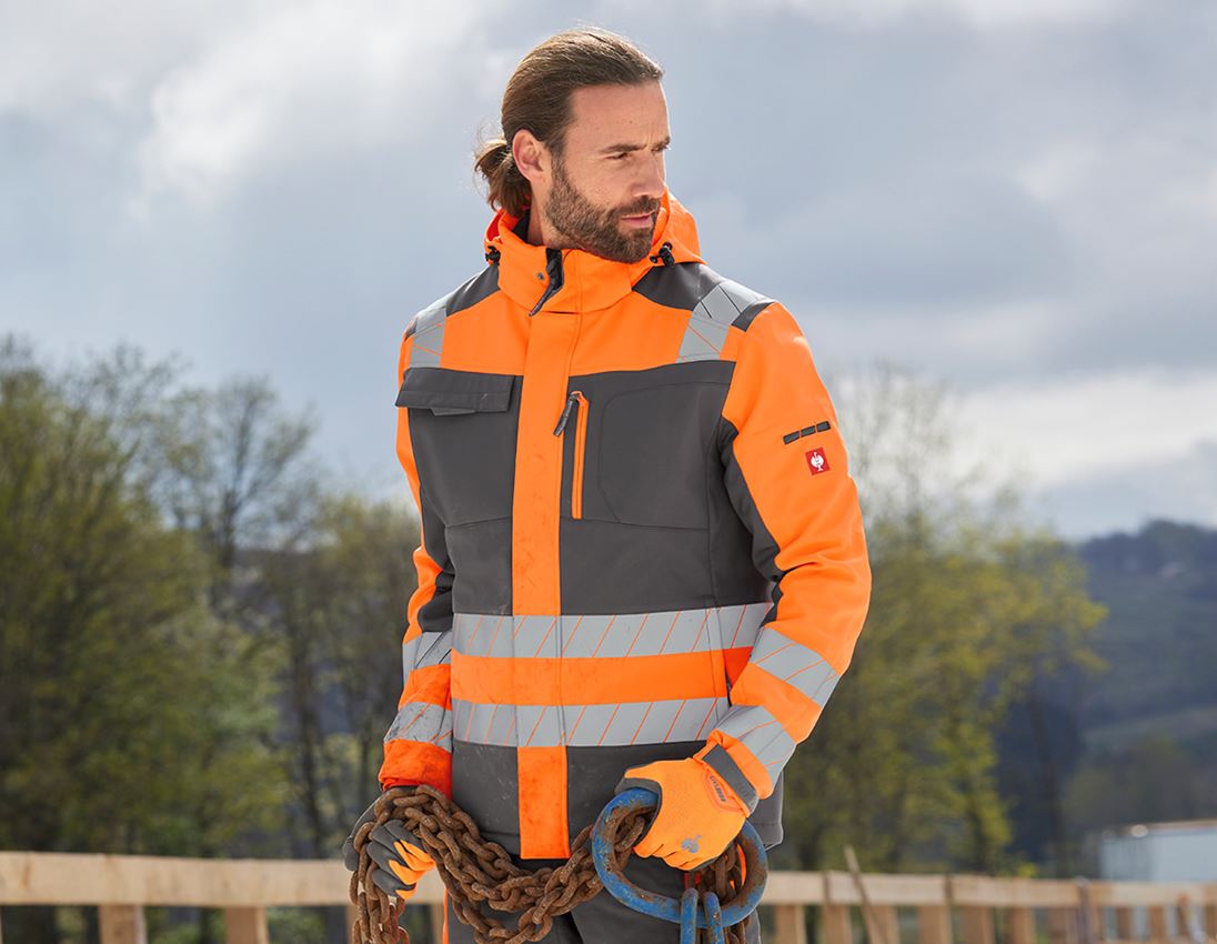 Vestes de travail: Veste softshell de signal. d'hiver e.s.motion 24/7 + anthracite/orange fluo