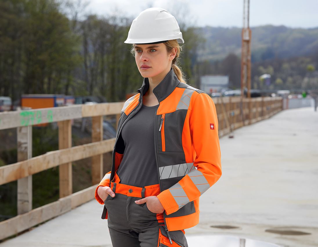 Work Jackets: High-vis softshell jacket e.s.motion 24/7, ladies' + anthracite/high-vis orange 1