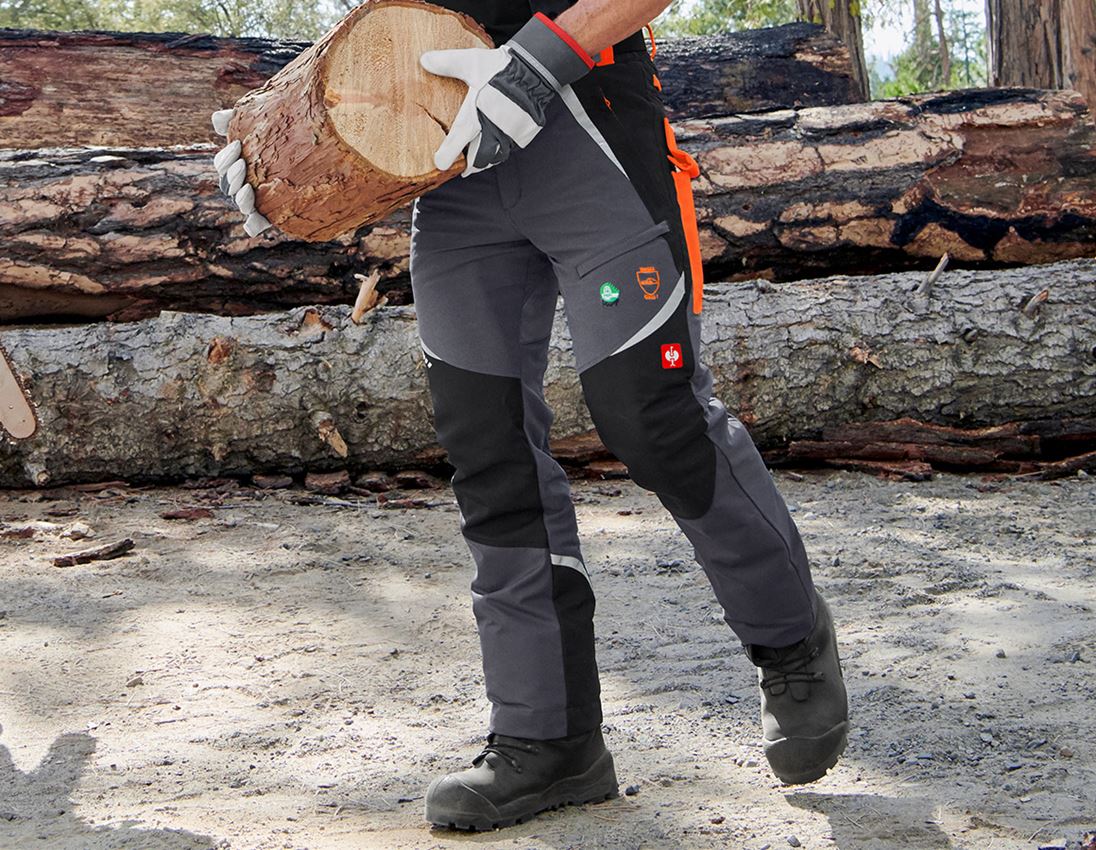 Gardening / Forestry / Farming: e.s. Forestry cut protection trousers, KWF + grey/high-vis orange