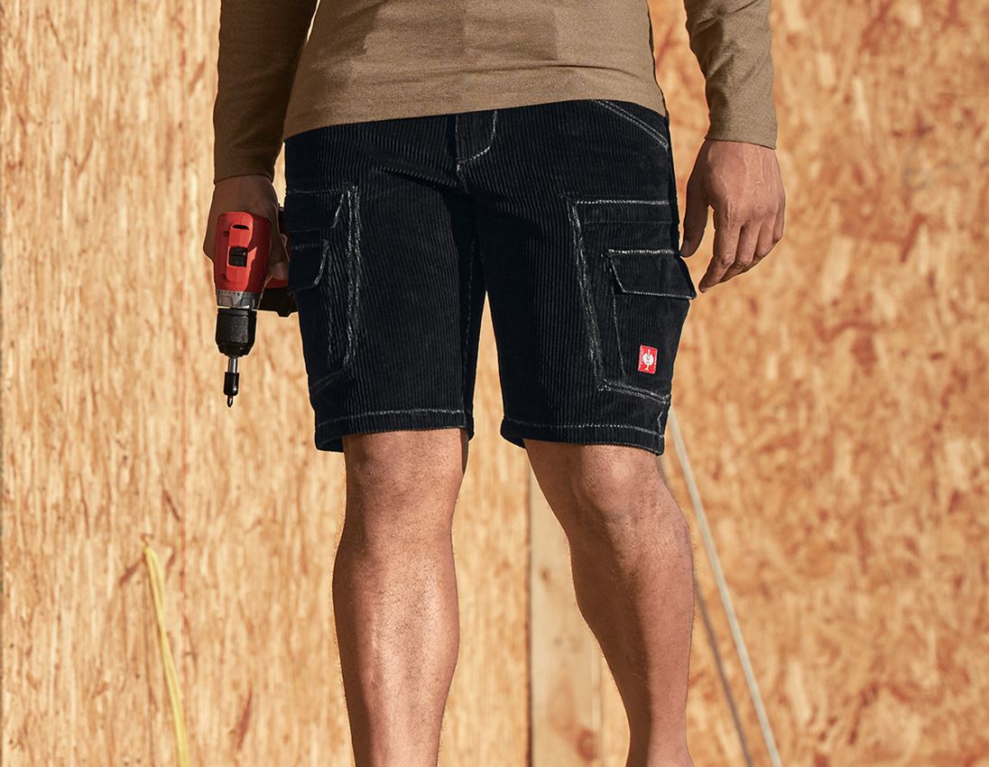 Pantalons de travail: e.s. Short cargo en velours côtelé + noir