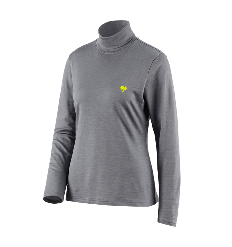 Hauts: T-shirt à col roulé Merino e.s.trail, femmes + gris basalte/jaune acide 2