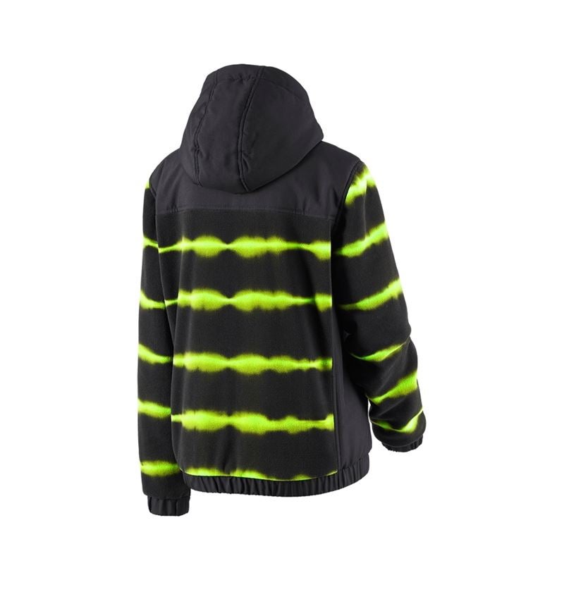 Work Jackets: Hybr.fleece hoody jacket tie-dye e.s.motion ten,l. + black/high-vis yellow 3