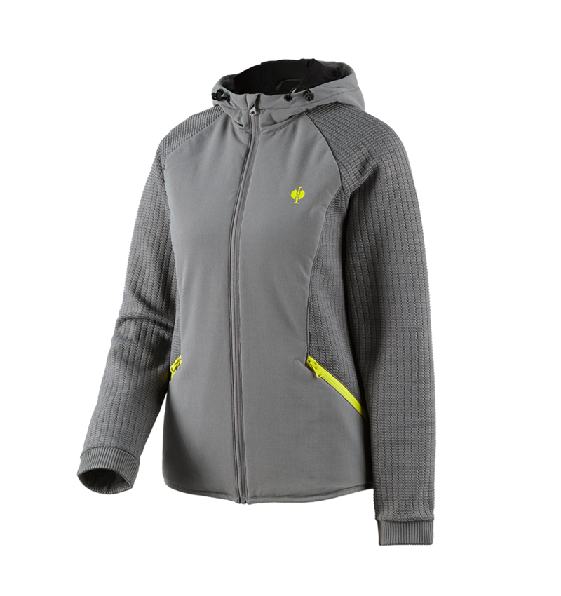 Vêtements: Veste en tricot à capuche hybride e.s.trail,femmes + gris basalte/jaune acide 2