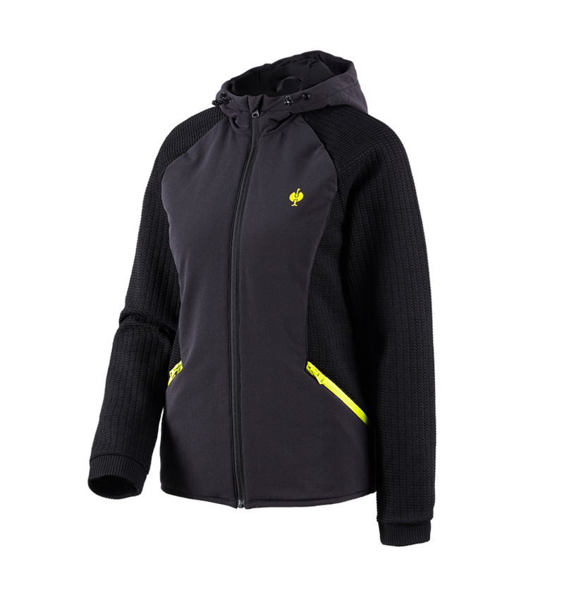Thèmes: Veste en tricot à capuche hybride e.s.trail,femmes + noir/jaune acide 3