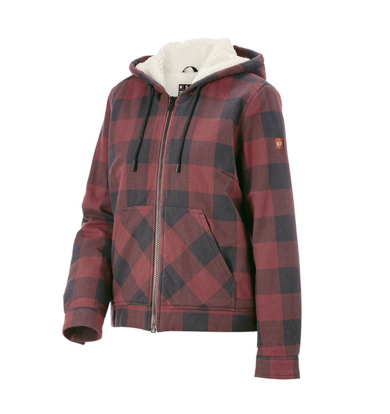 Work Jackets: Check-hooded jacket e.s.iconic, ladies' + oxidred/carbongrey 6