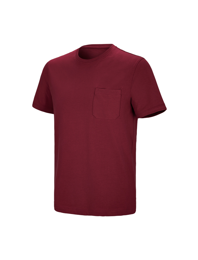 Hauts: e.s. T-shirt cotton stretch Pocket + bordeaux